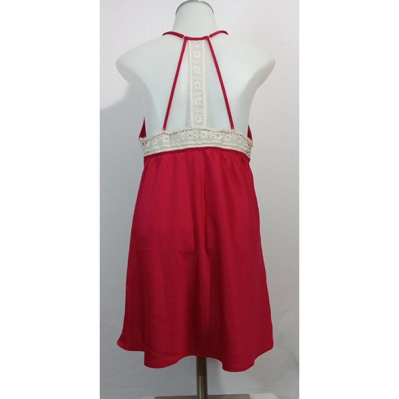 Genevive Chemise by Flora Nikrooz Eyelash Lace Overlay Christmas Red Satin Sz S - Picture 5 of 6